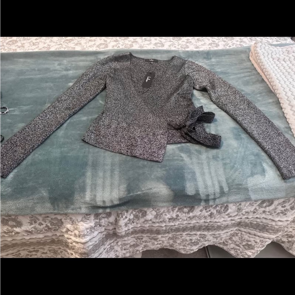 Lulu's Charcoal Knit Wrap Top